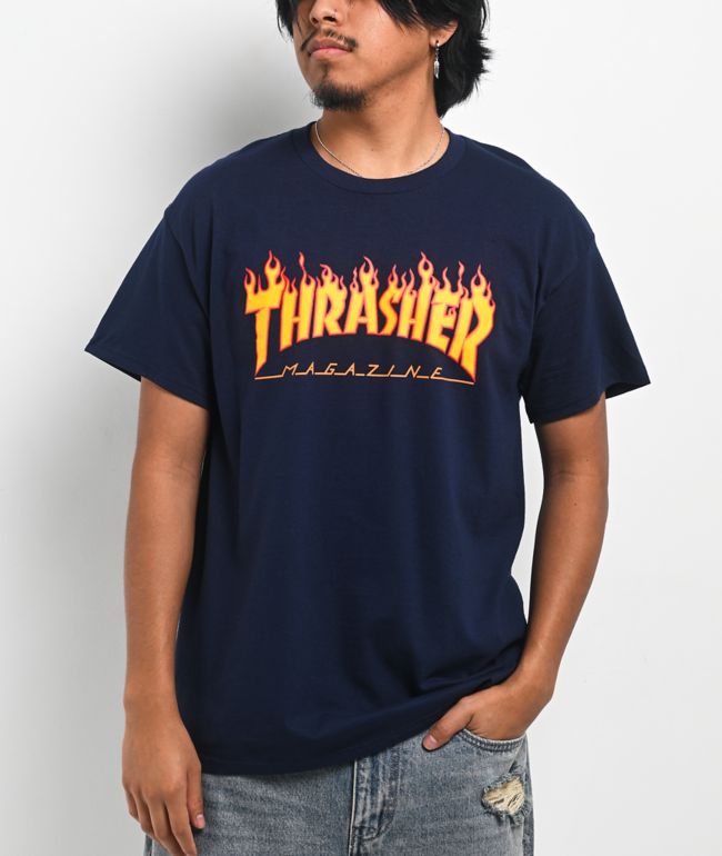 Thrasher Flame Logo Navy T-Shirt - Thrasher