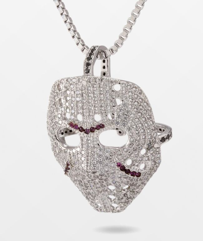 King Ice Hockey Mask 20" White Gold Franco Necklace - King Ice