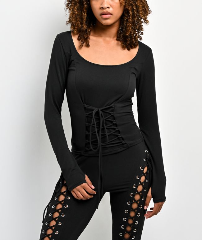 Forest Ink Viper Lace Up Black Long Sleeve Top - Forest Ink