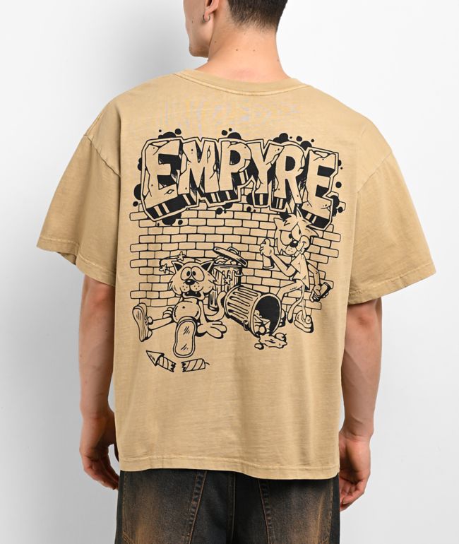 Empyre Trouble Cat Sand Brown Wash T-Shirt - Empyre