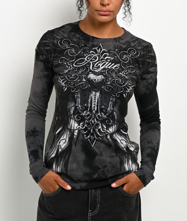 Affliction x Rogue Artesia Rhinestone Black Long Sleeve T-Shirt - Affliction