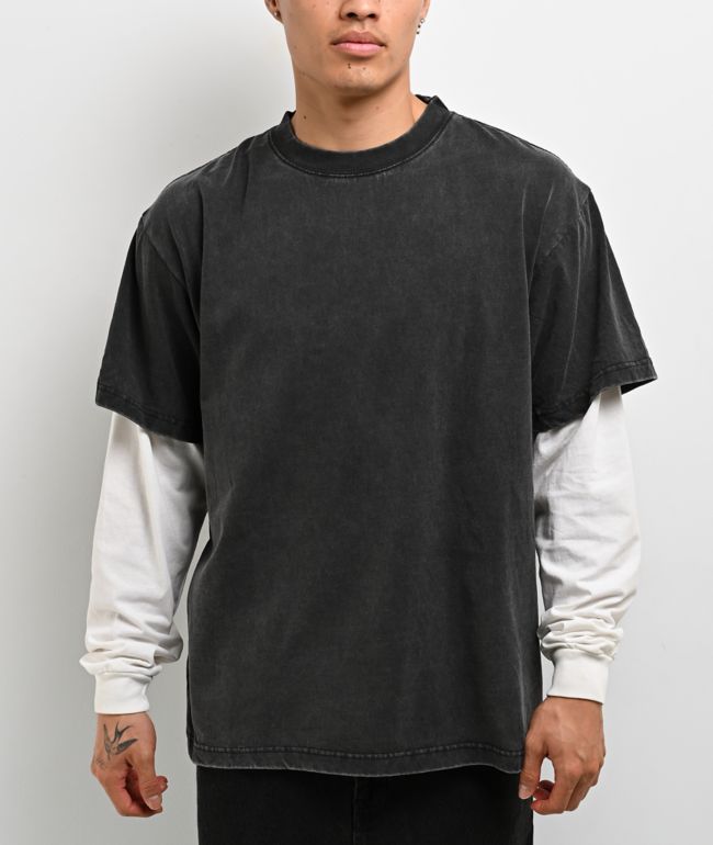 ITA Black & White Wash 2fer Long Sleeve T-Shirt - ITA