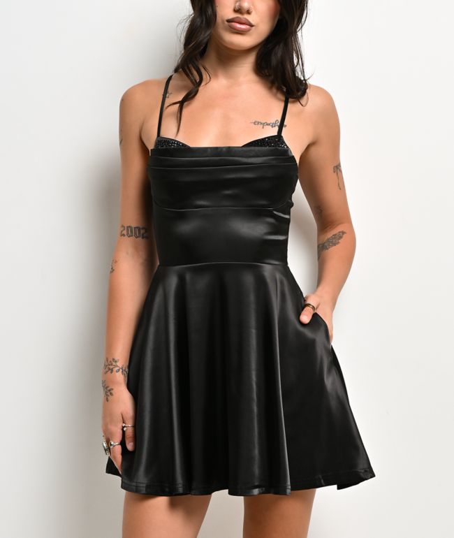 Lovesome Sweetheart Black Satin Dress - Lovesome