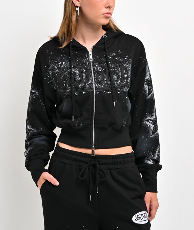 Von Dutch Black Wash Crop Zip Hoodie - Von Dutch