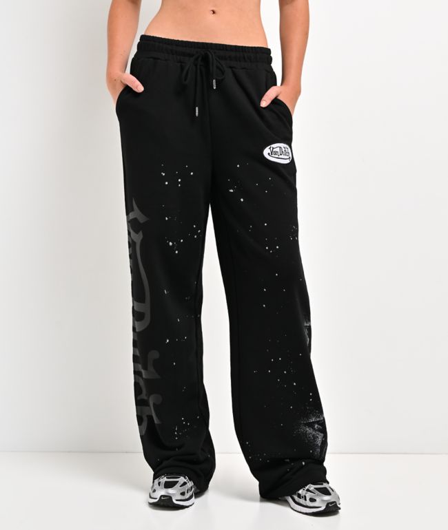 Von Dutch Black Wash Wide Leg Sweatpants - Von Dutch