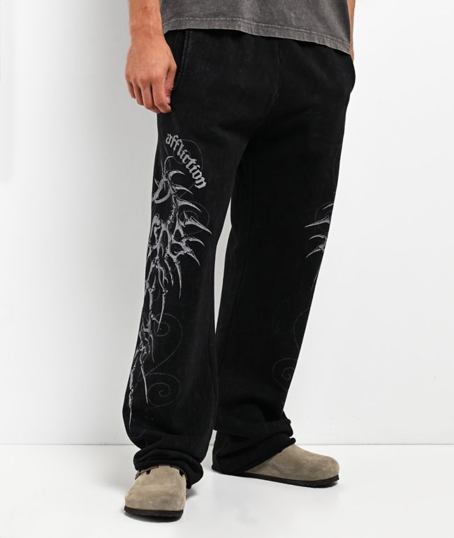 Affliction Skeleton Black Wash Sweatpants - Affliction