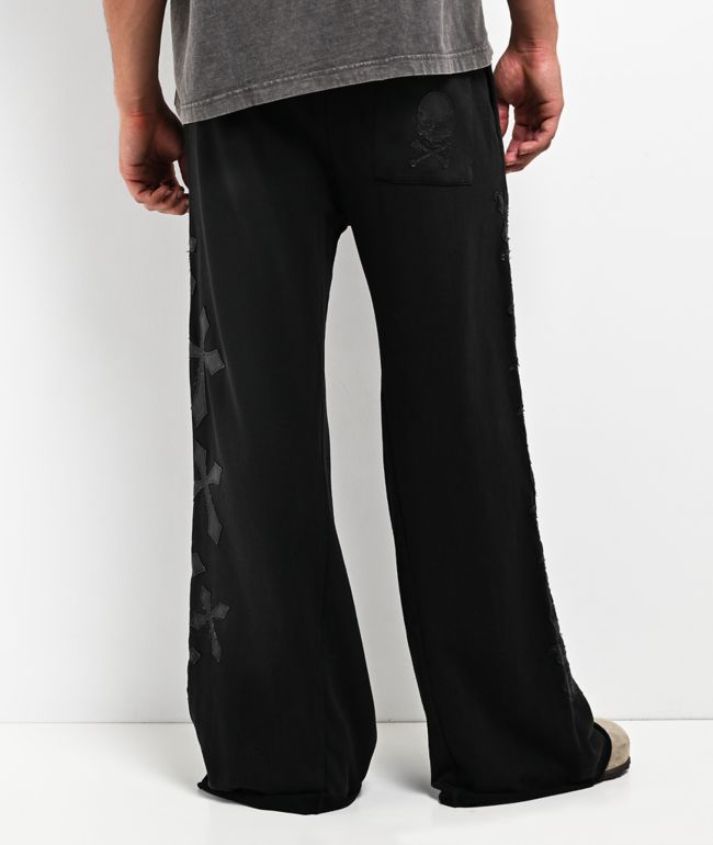 Affliction Tompson Black Wash Wide Leg Sweatpants - Affliction