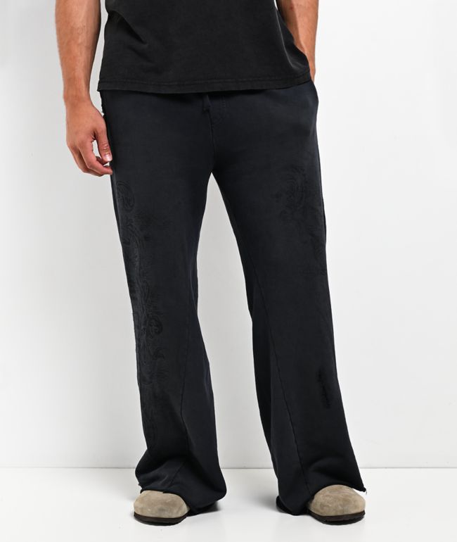Affliction Winged Up Dark Grey Wash Wide Leg Sweatpants - Affliction