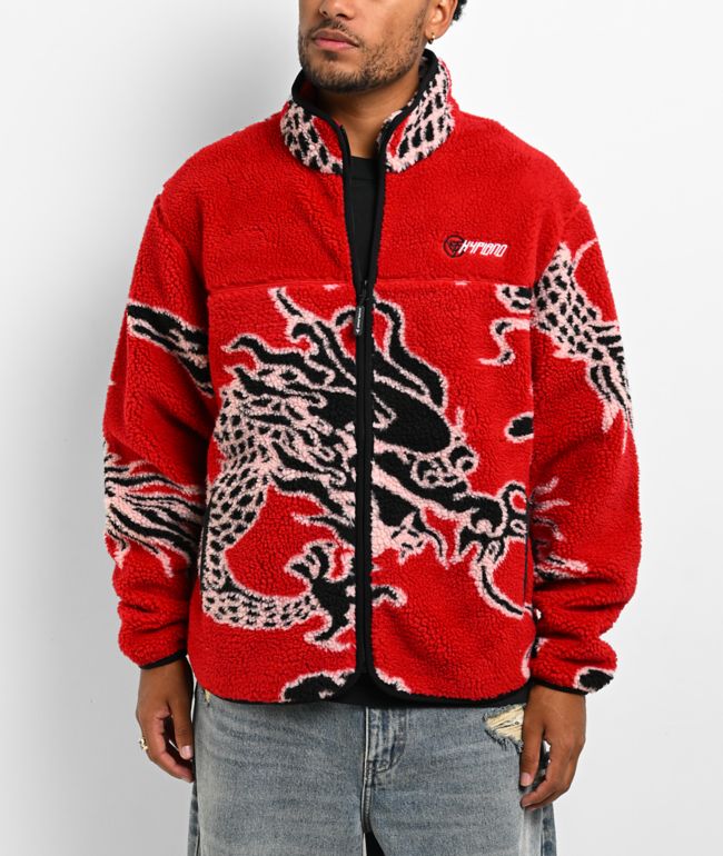 Hypland Year Of The Dragon Red Sherpa Zip Up Jacket - Hypland
