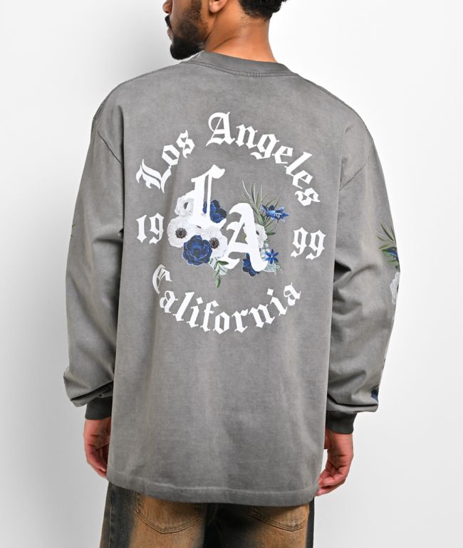 Empyre LA Floral Grey Oil Wash Long Sleeve T-Shirt - Empyre