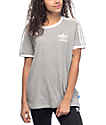 adidas 3 Stripe Medium Heather Grey Long Sleeve T-Shirt | Zumiez