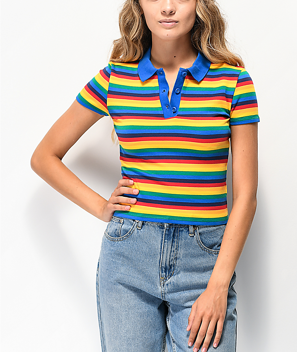 striped cropped polo shirt