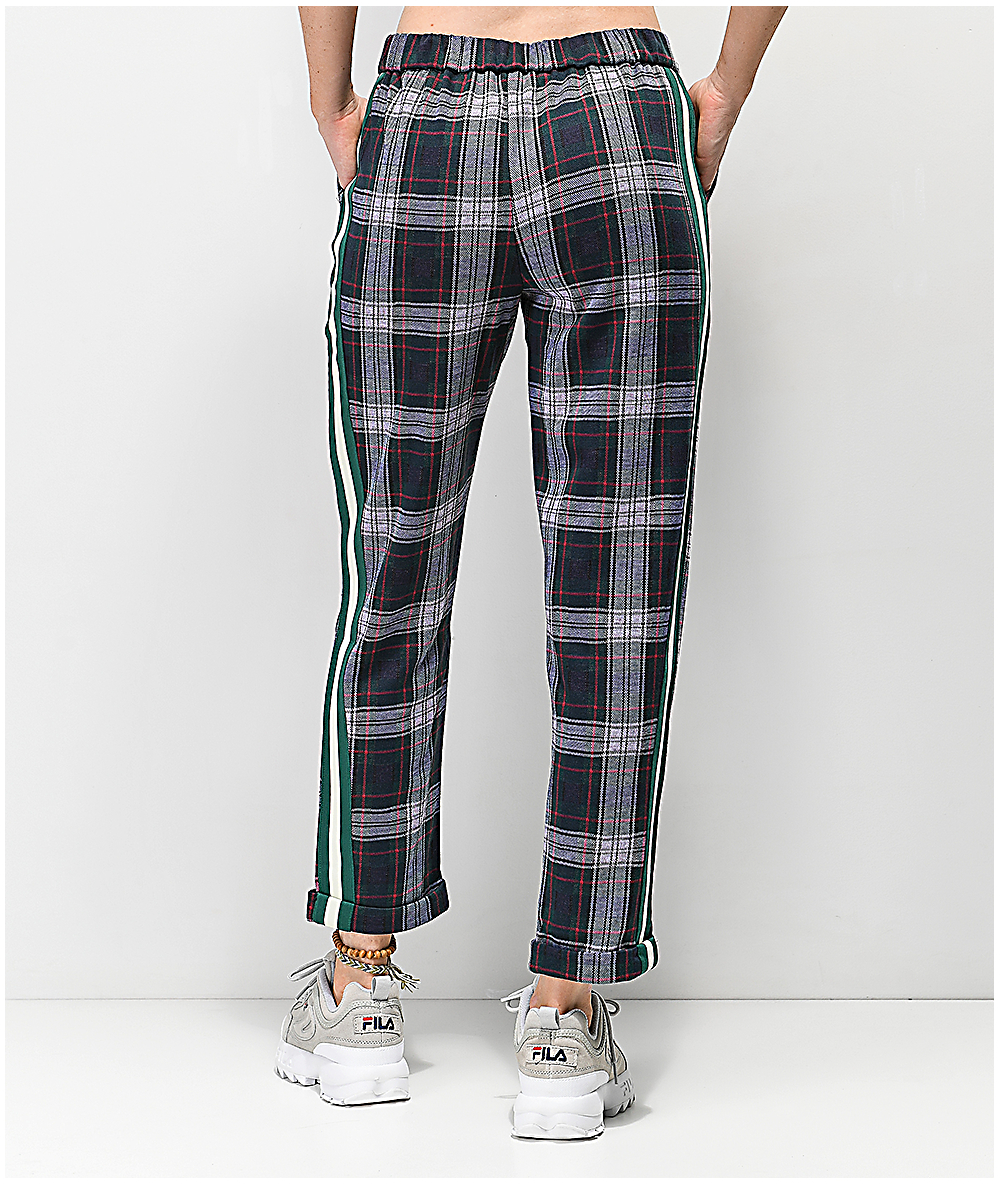 checkered pants with side stripe