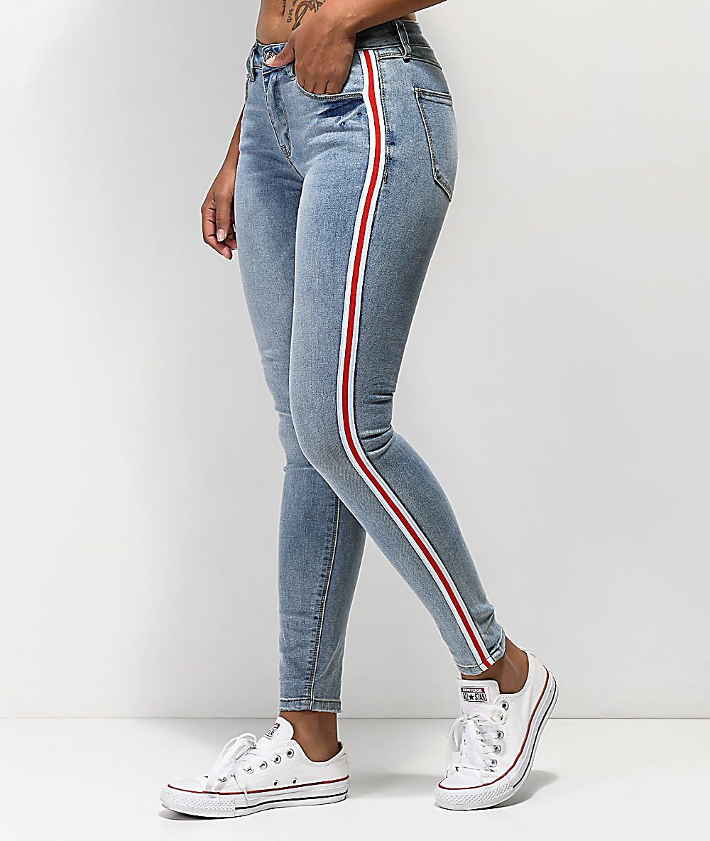 white jeans with side stripe