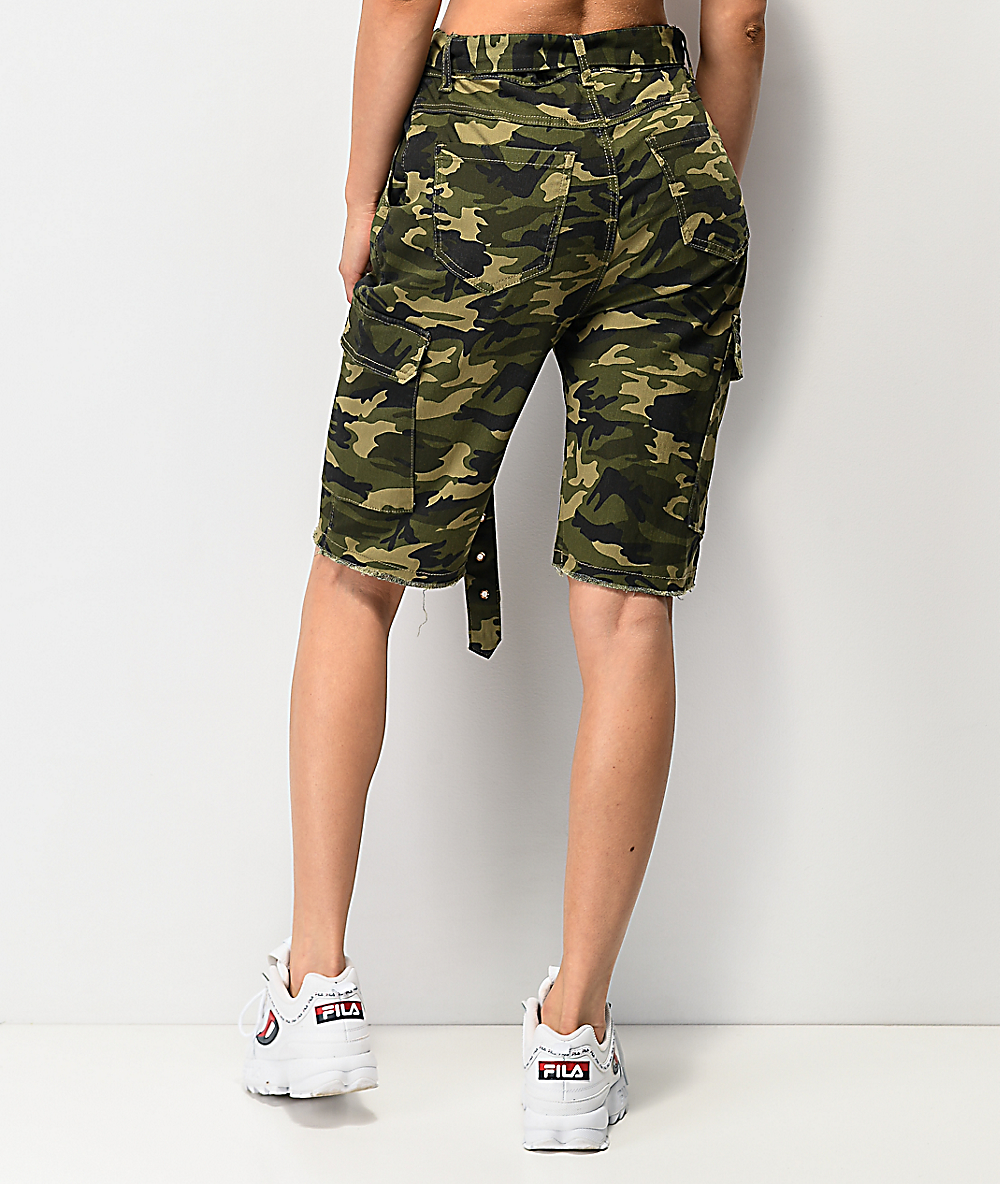 De Famous Verde Oscuro Con Camuflaje Cinturón Almost Shorts iukXZOP