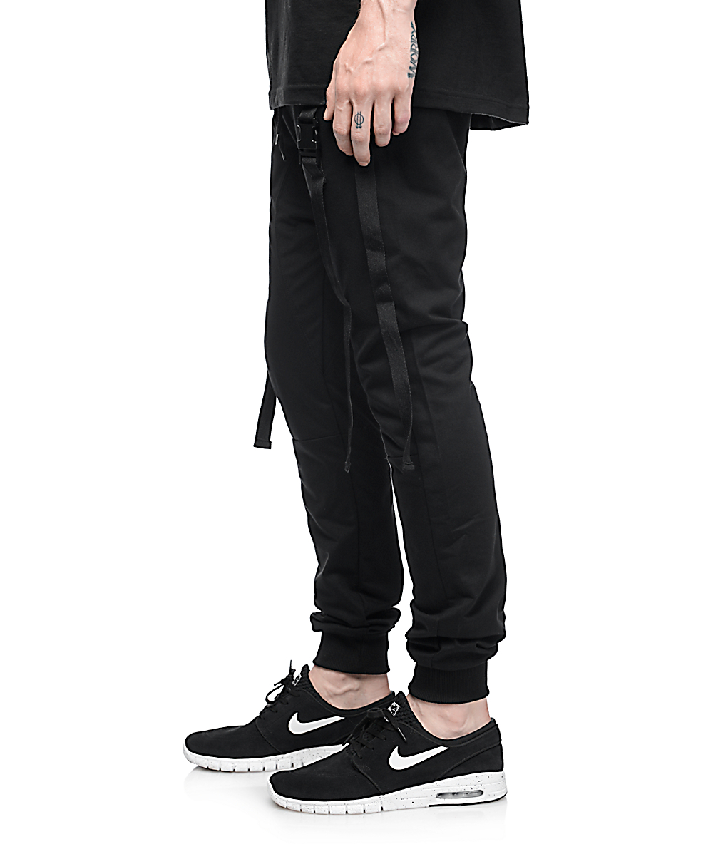 black joggers with straps