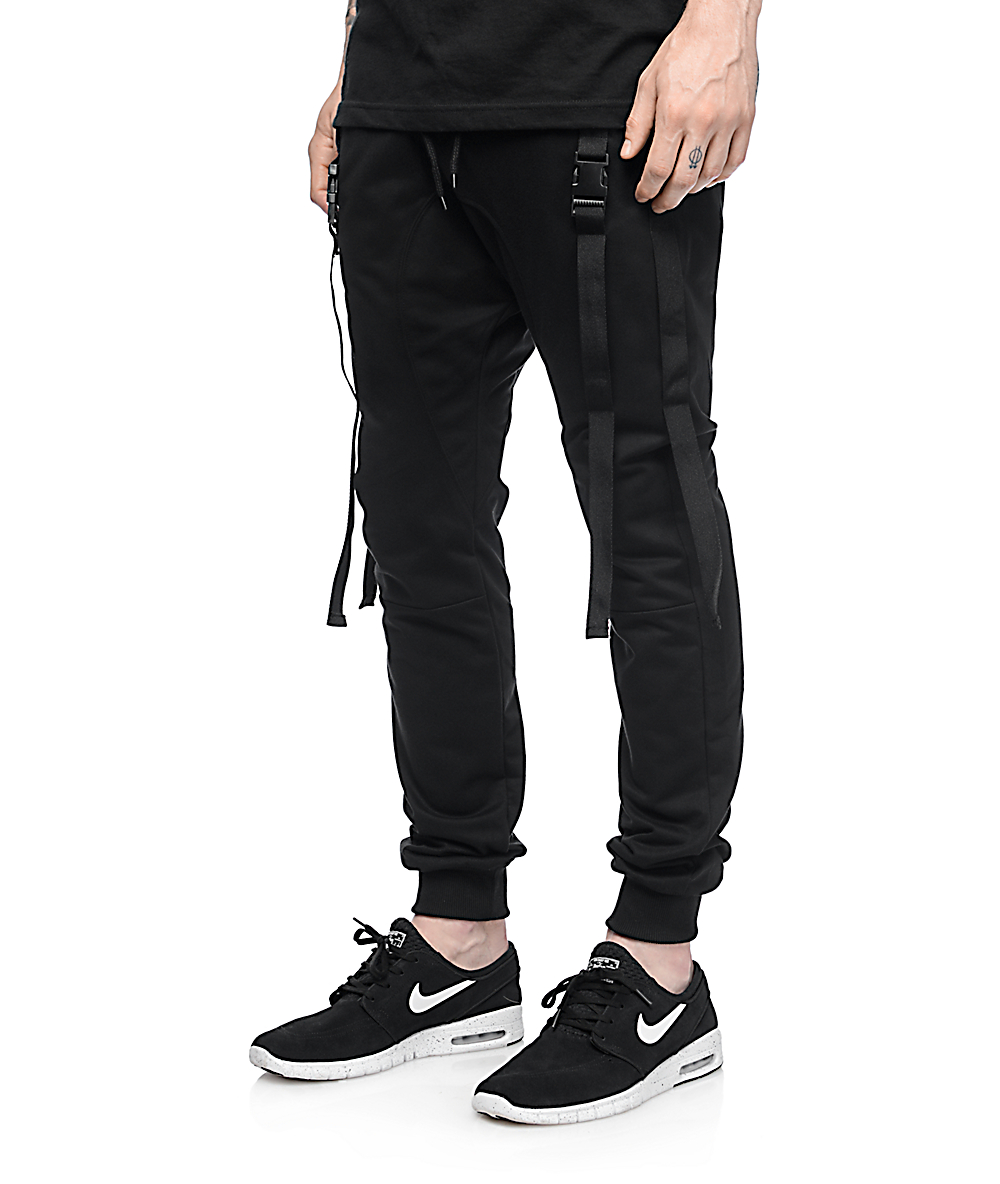 black joggers with straps