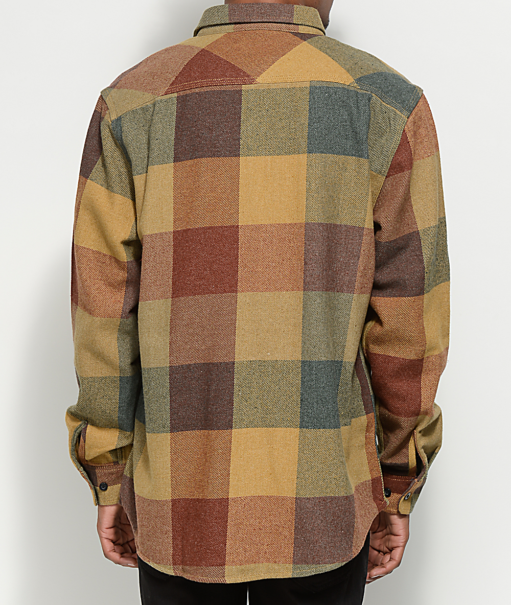 Brixton Bowery Rust & Gold Flannel Shirt | Zumiez.ca