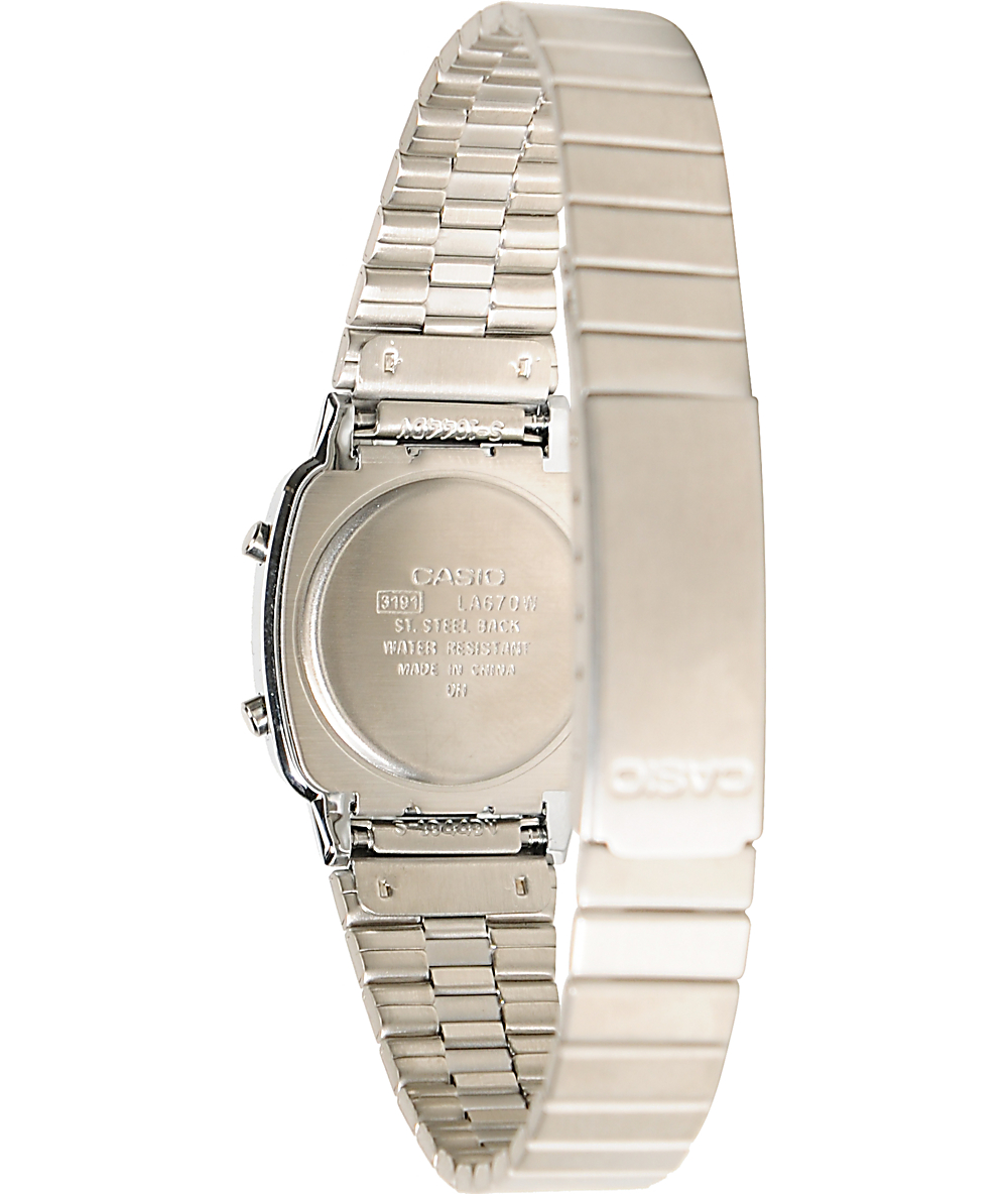 small silver casio watch