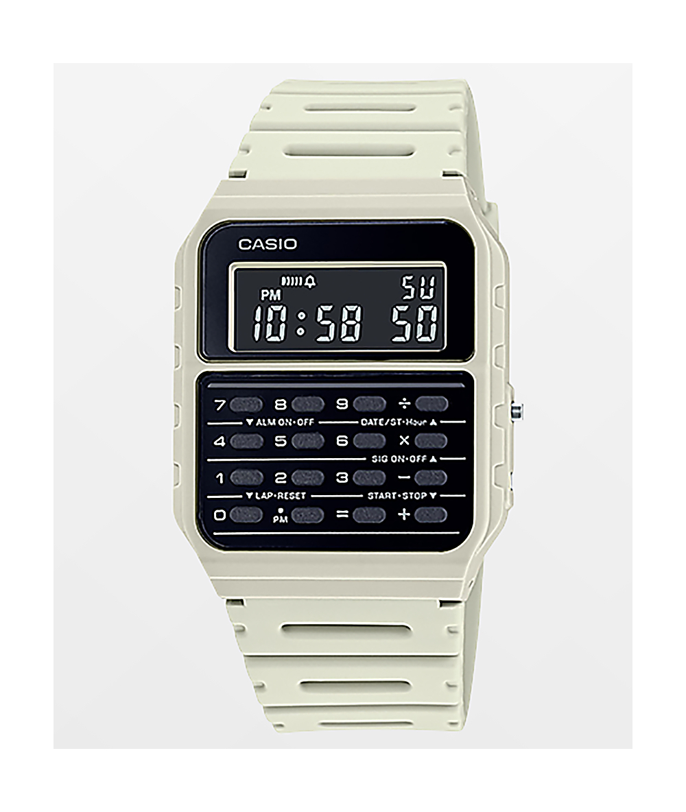 white calculator watch