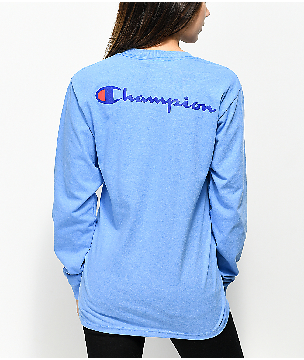 champion long sleeve light blue