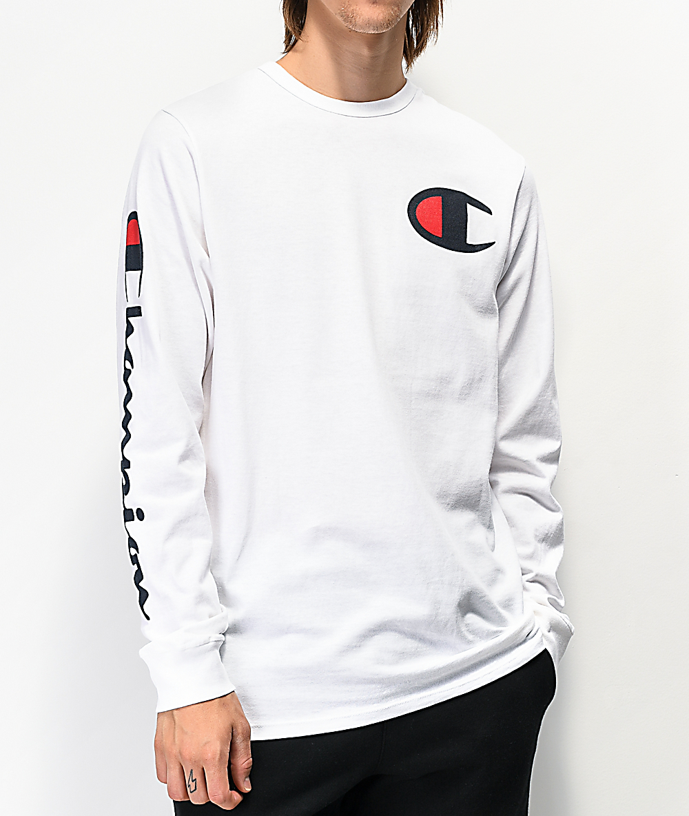 Long Sleeve Champion Shirt White Top Sellers, UP TO 60% OFF | www 