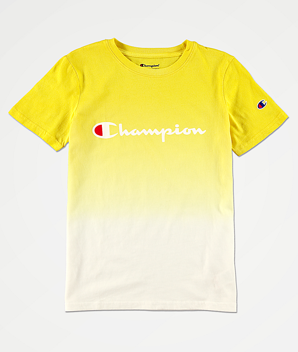 Champion Boys Logo Dip Dyed Sunny Yellow T Shirt