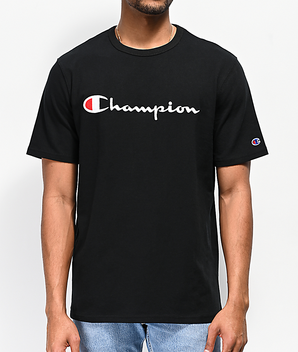 black and blue champion shirt