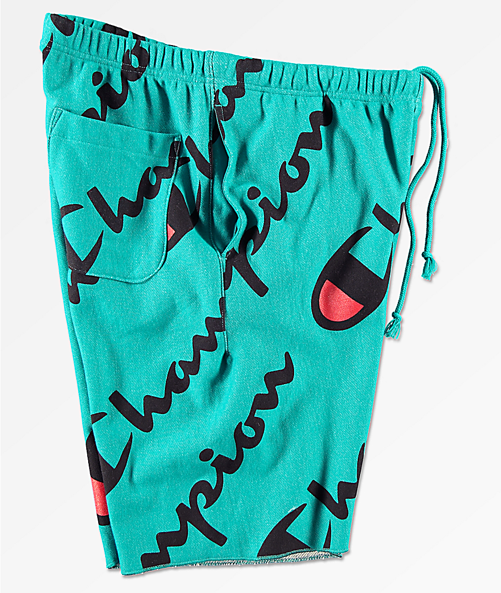 champion reverse weave shorts teal