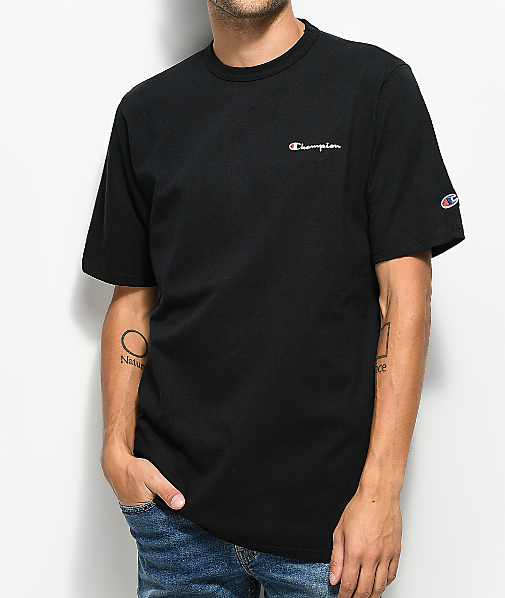 Embroidered Script Black T-Shirt 