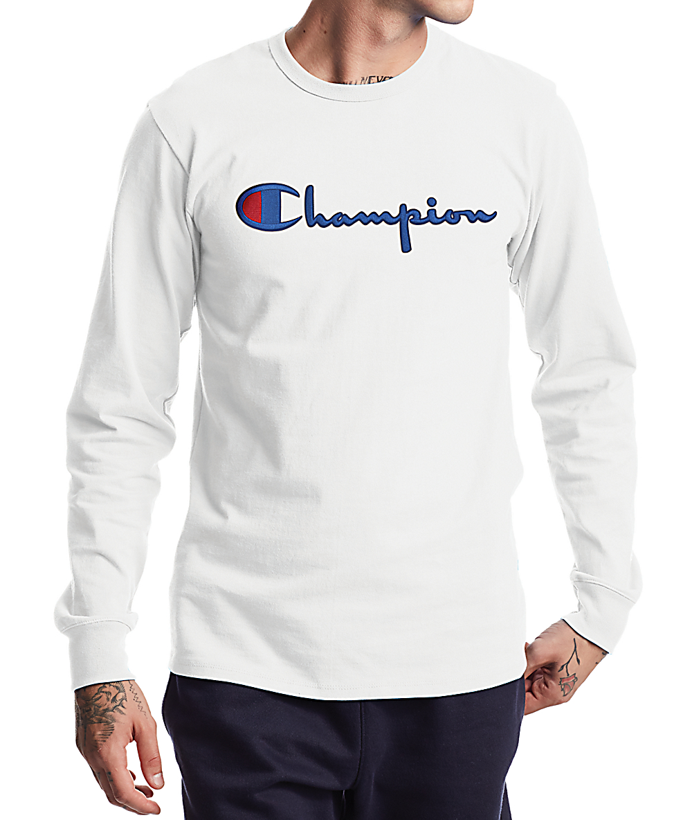 champion white long sleeve t shirt