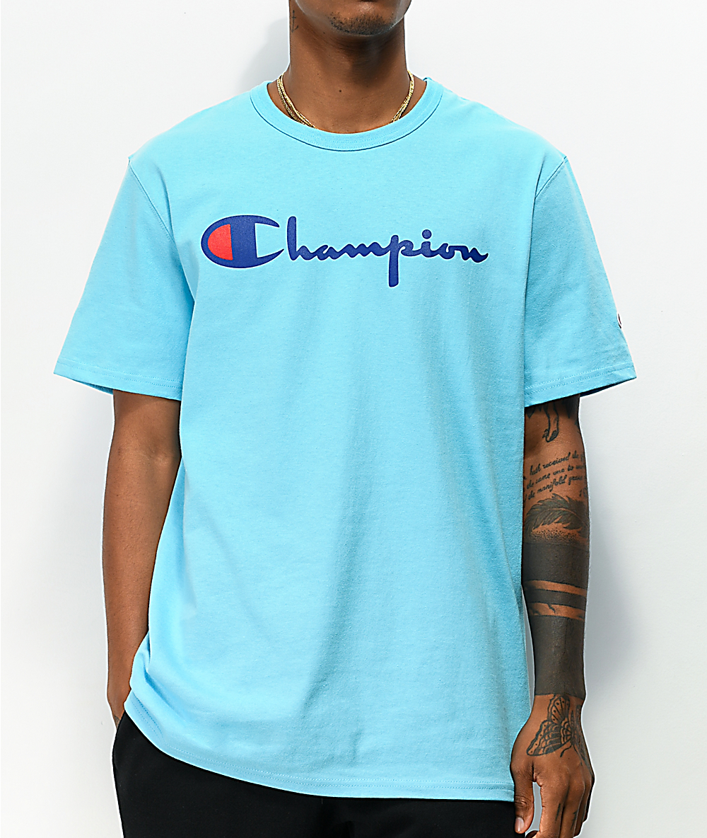 champion light blue t shirt