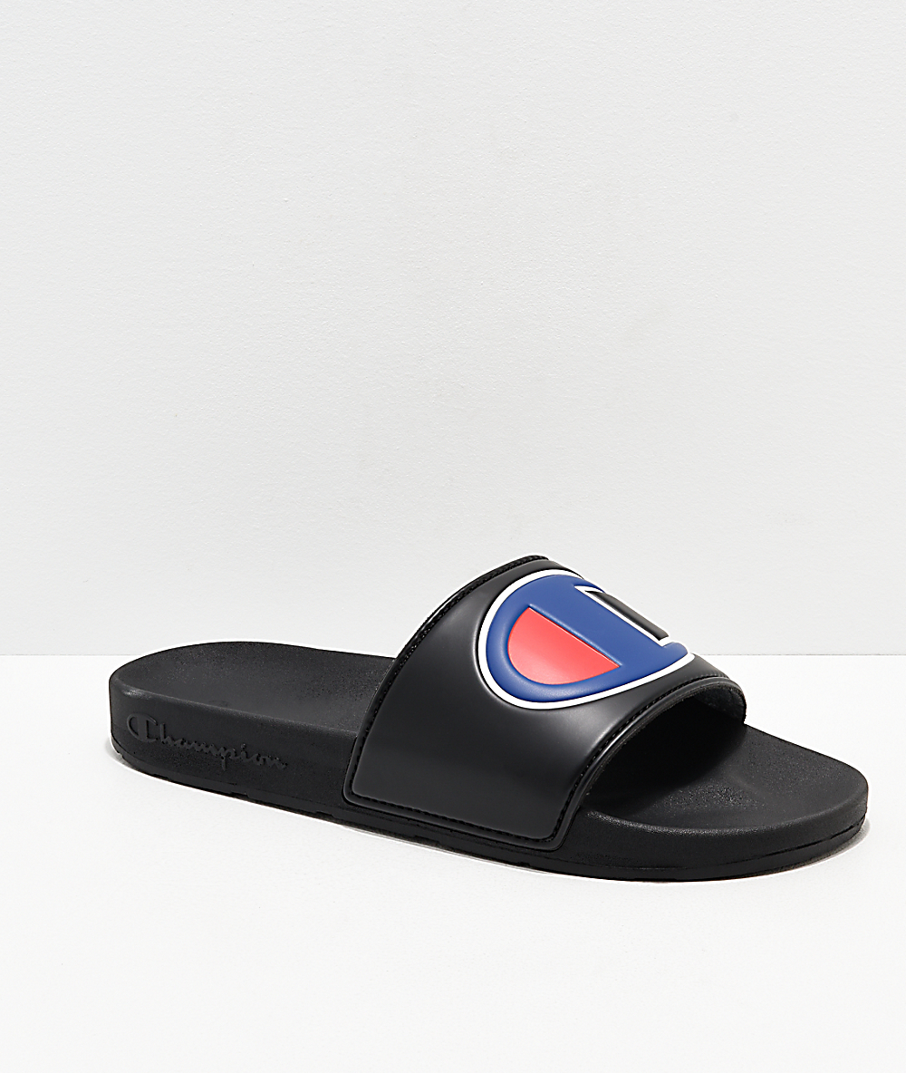 Champion IPO Black \u0026 Blue Slide Sandals 