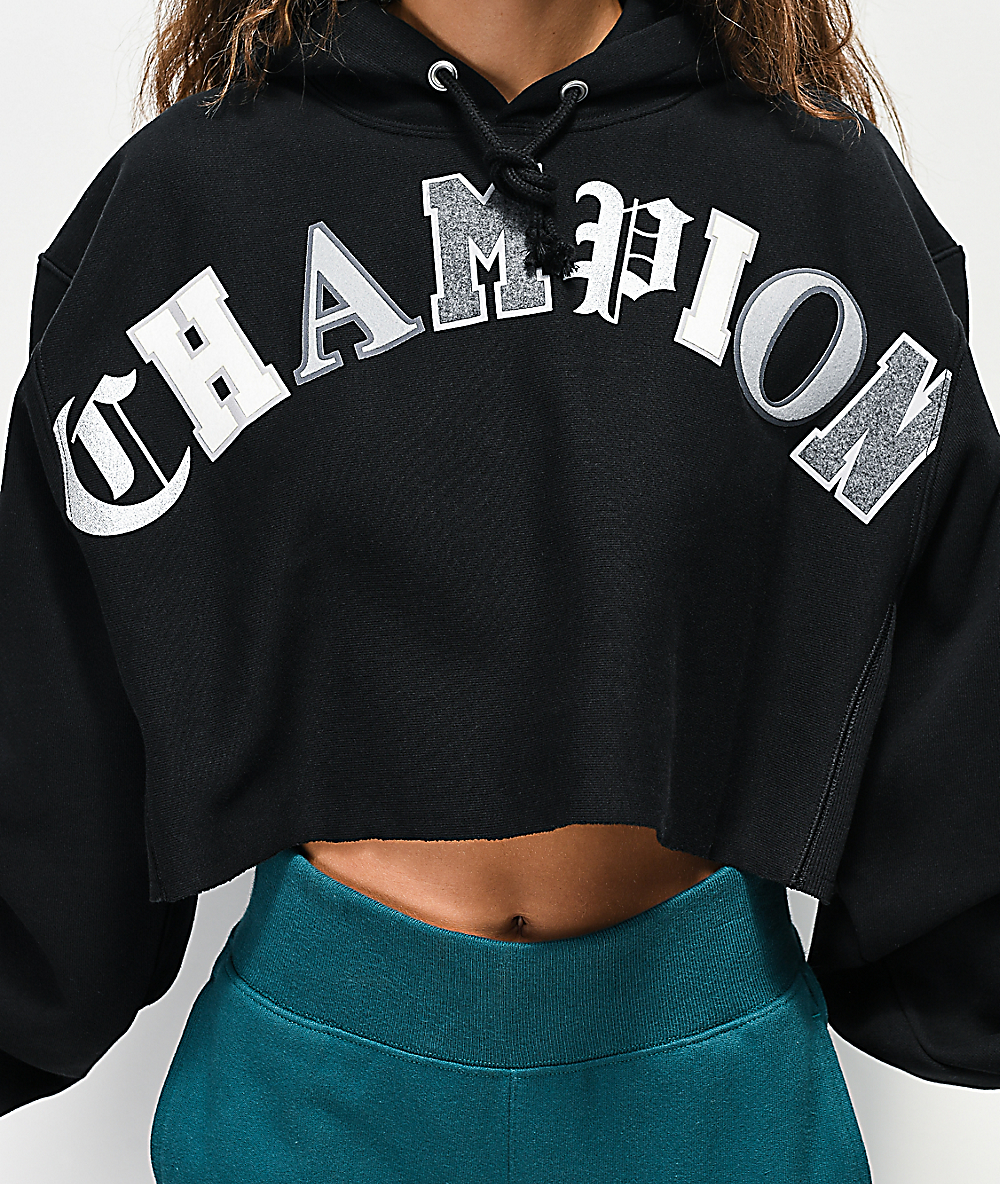 champion black cropped hoodie