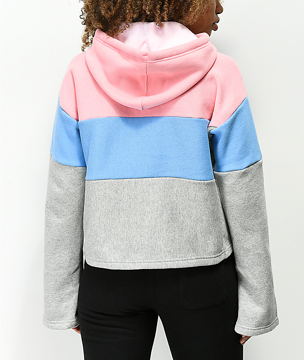 pink blue and grey champion hoodie