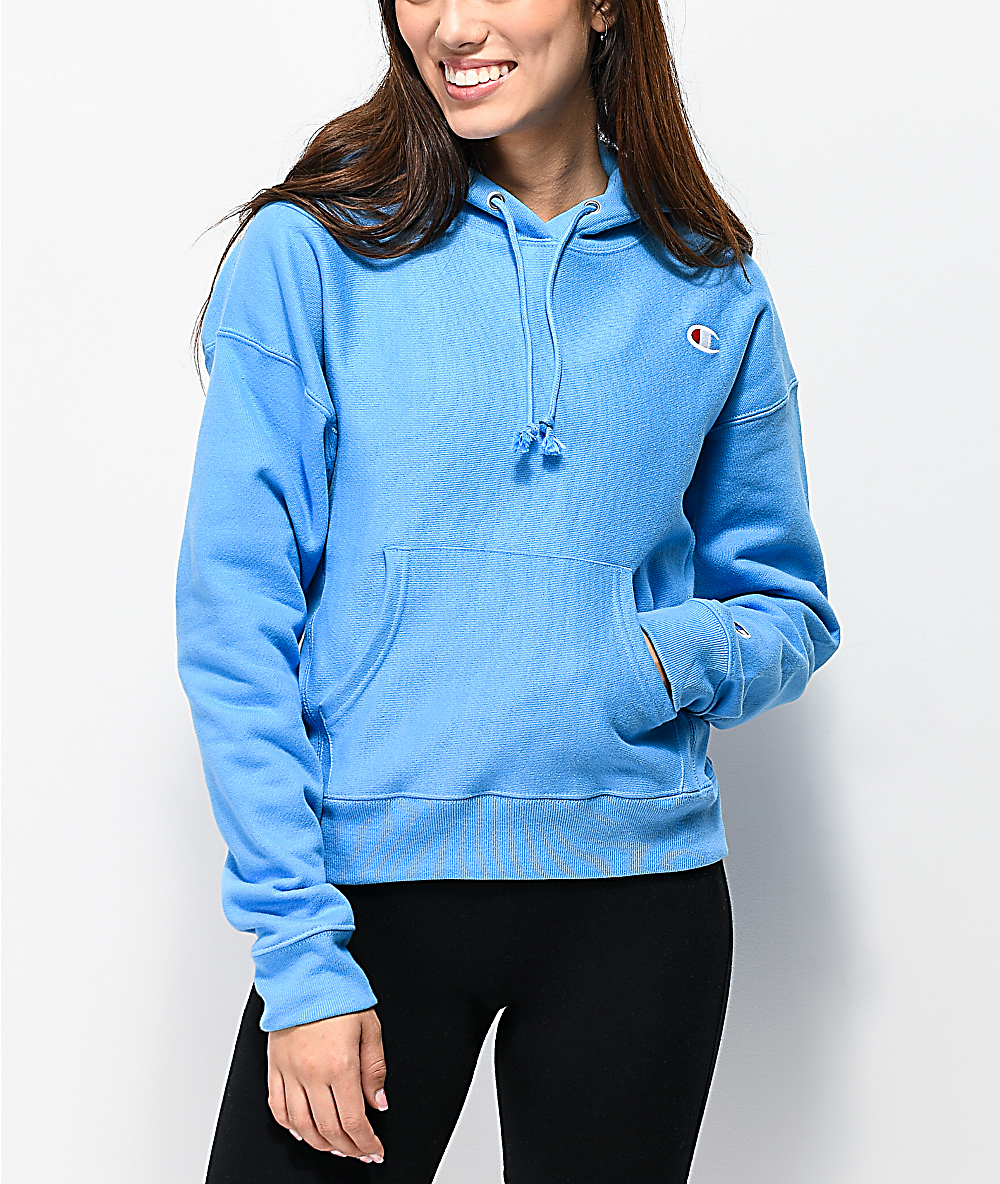 light blue reverse weave champion hoodie