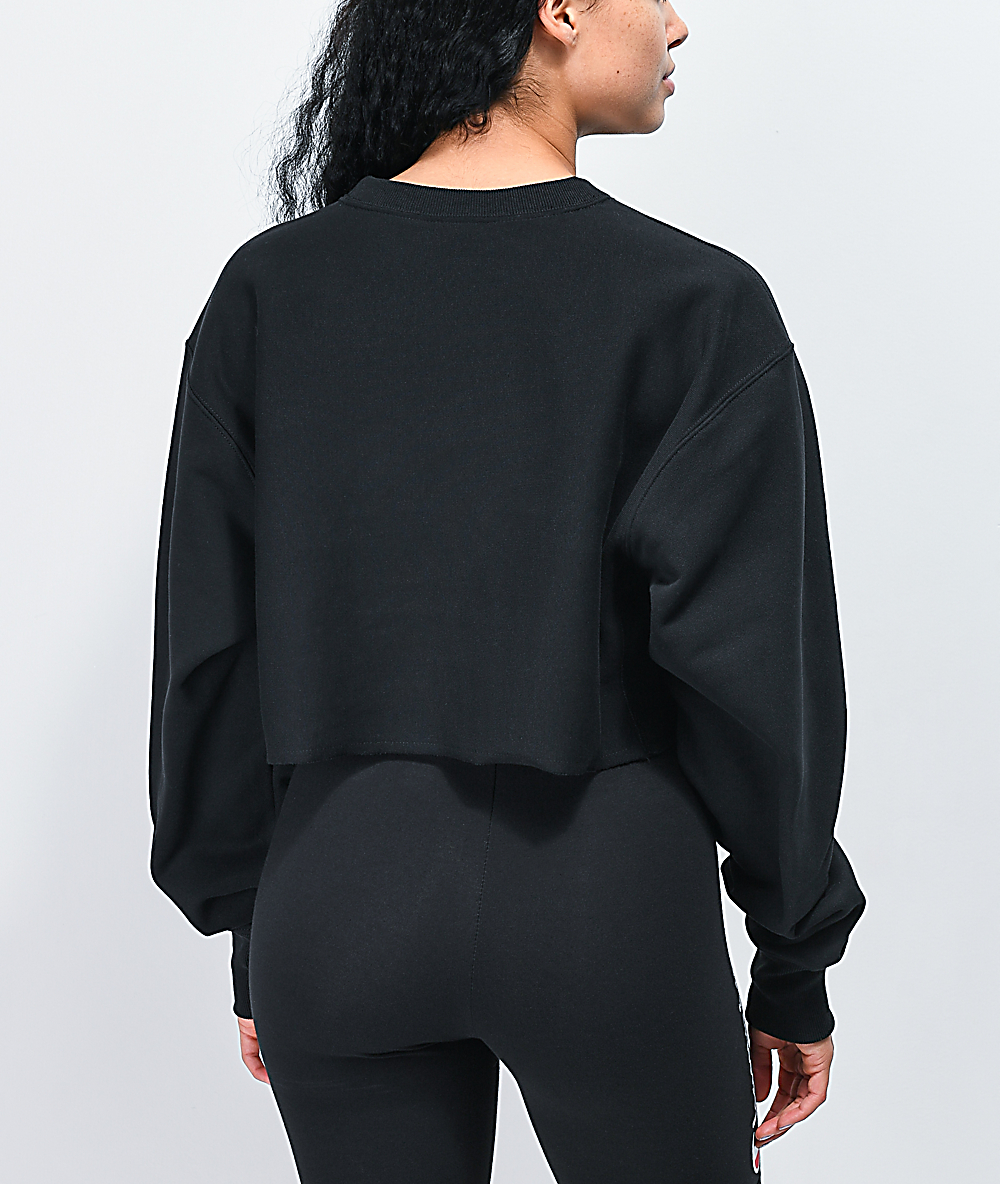 champion black cropped crew neck sweatshirt