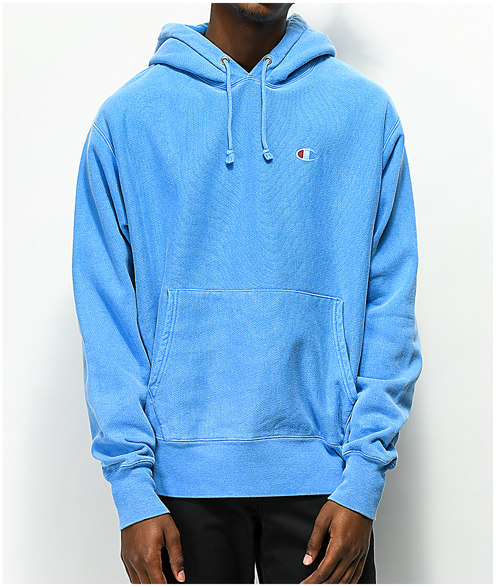 upstate blue pigment dyed champion hoodie
