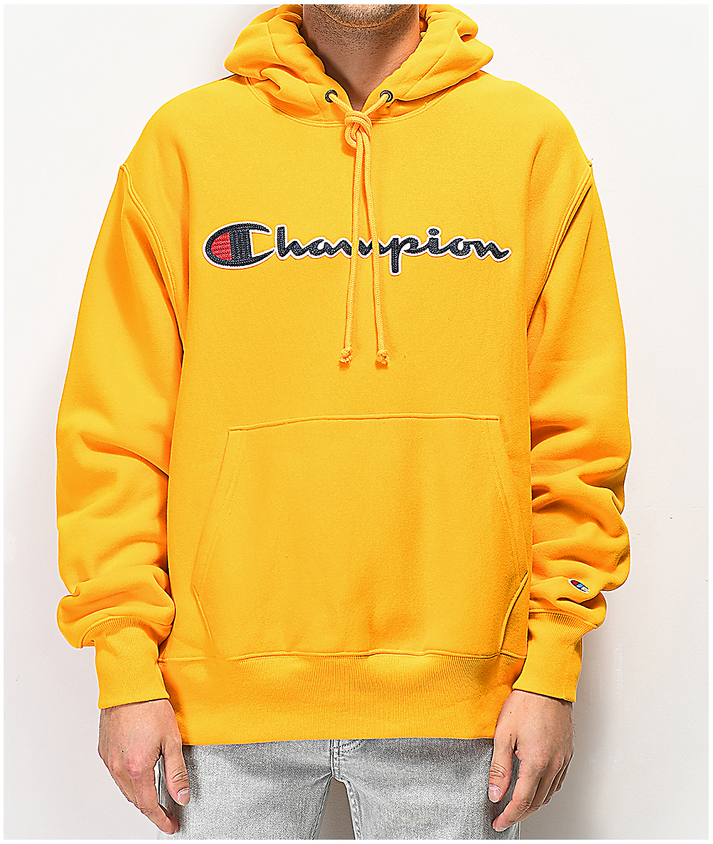 yellow and black champion hoodie