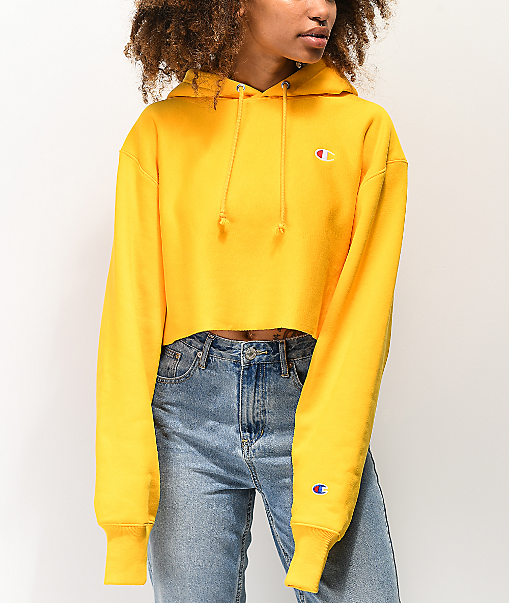 yellow champion cropped hoodie
