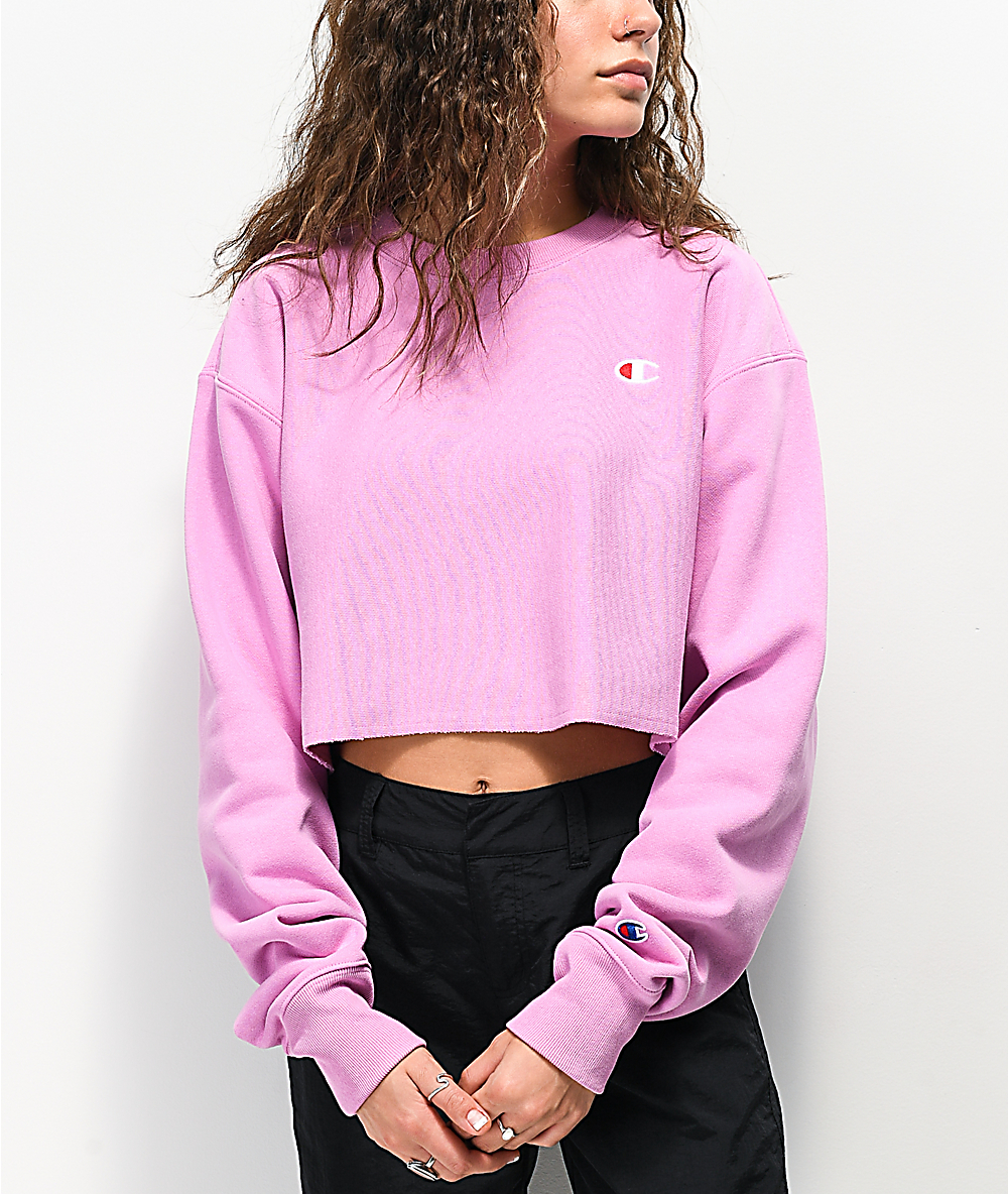 pink champion crop sweatshirt
