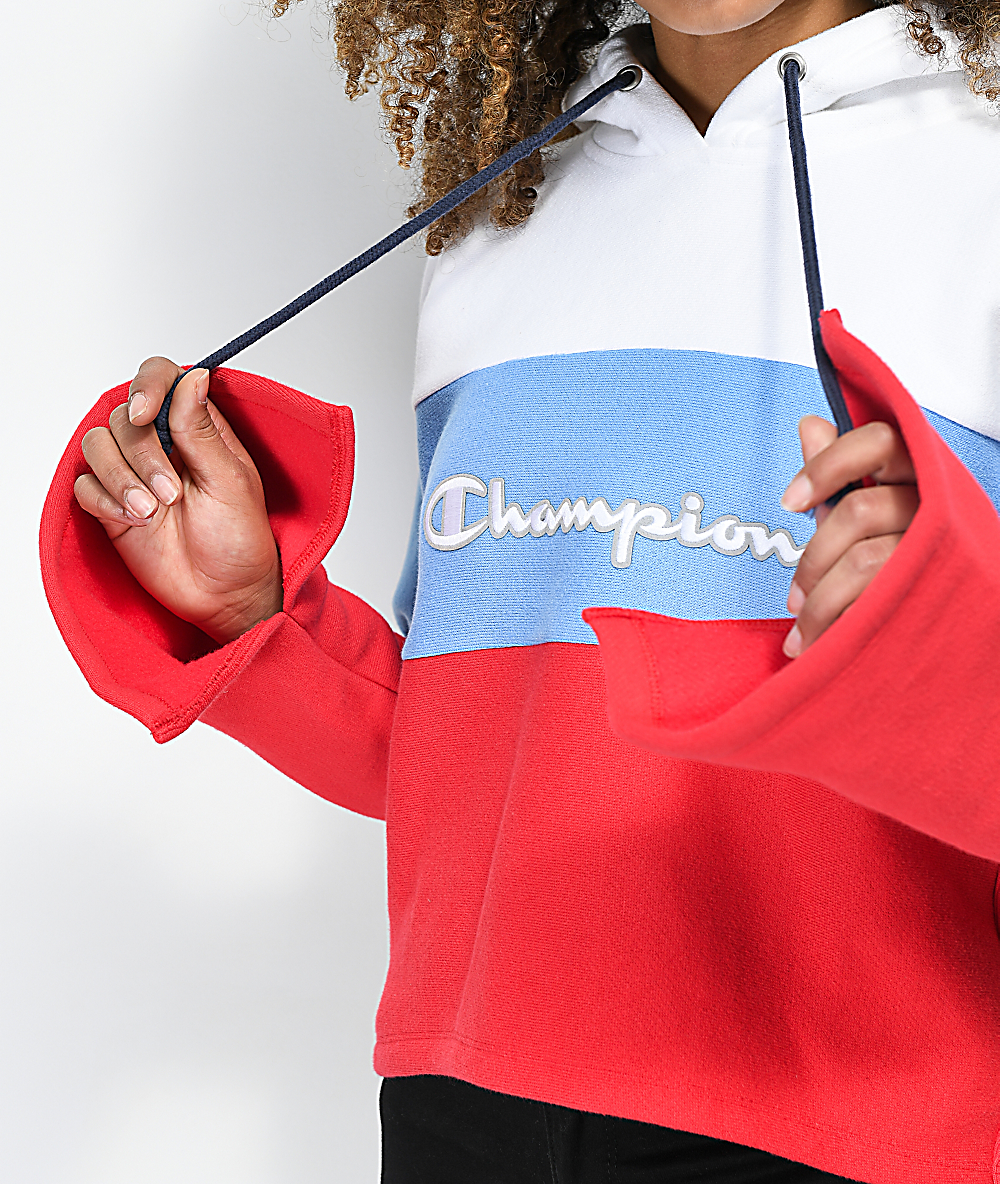 champion reverse weave red white & blue crop hoodie