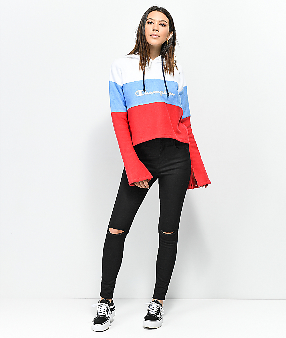 champion hoodie red white and blue