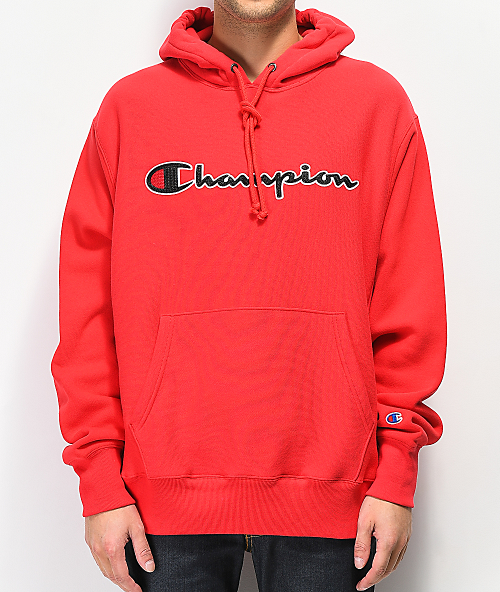 champion hoodie red and grey