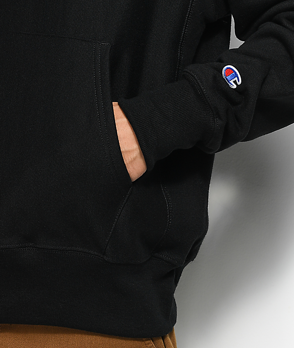 champion black hoodie small logo