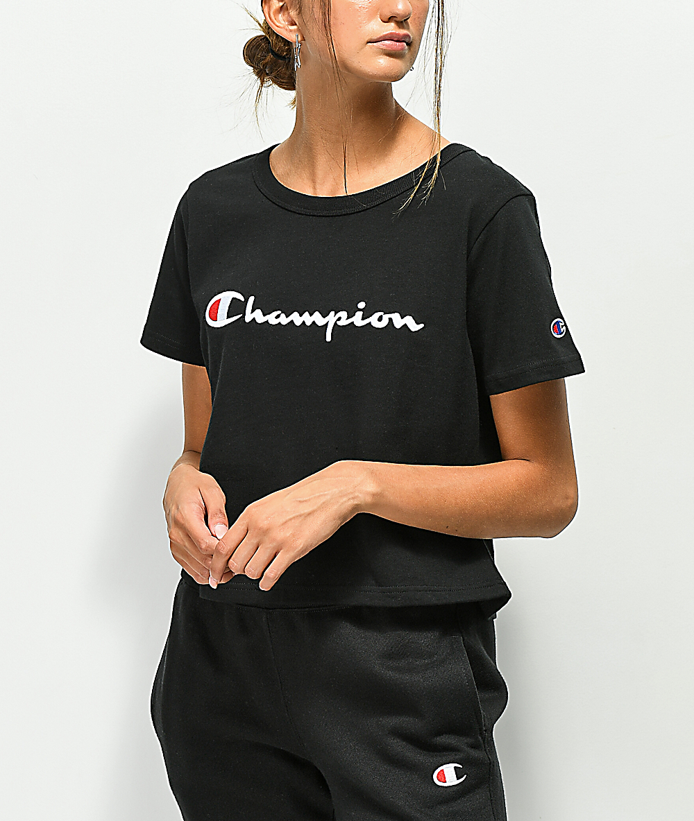 champion script logo cropped tee