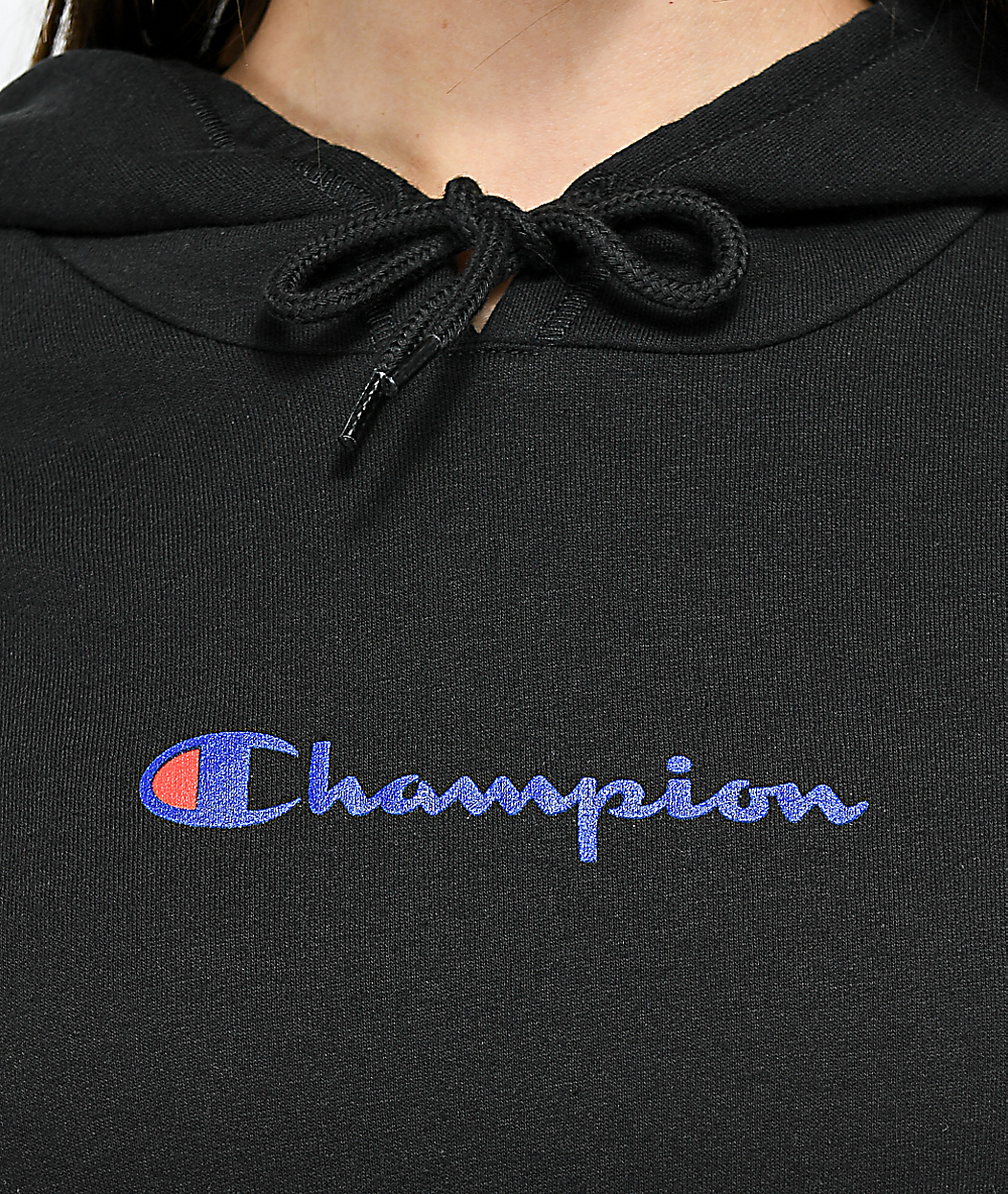 black champion hoodie blue logo