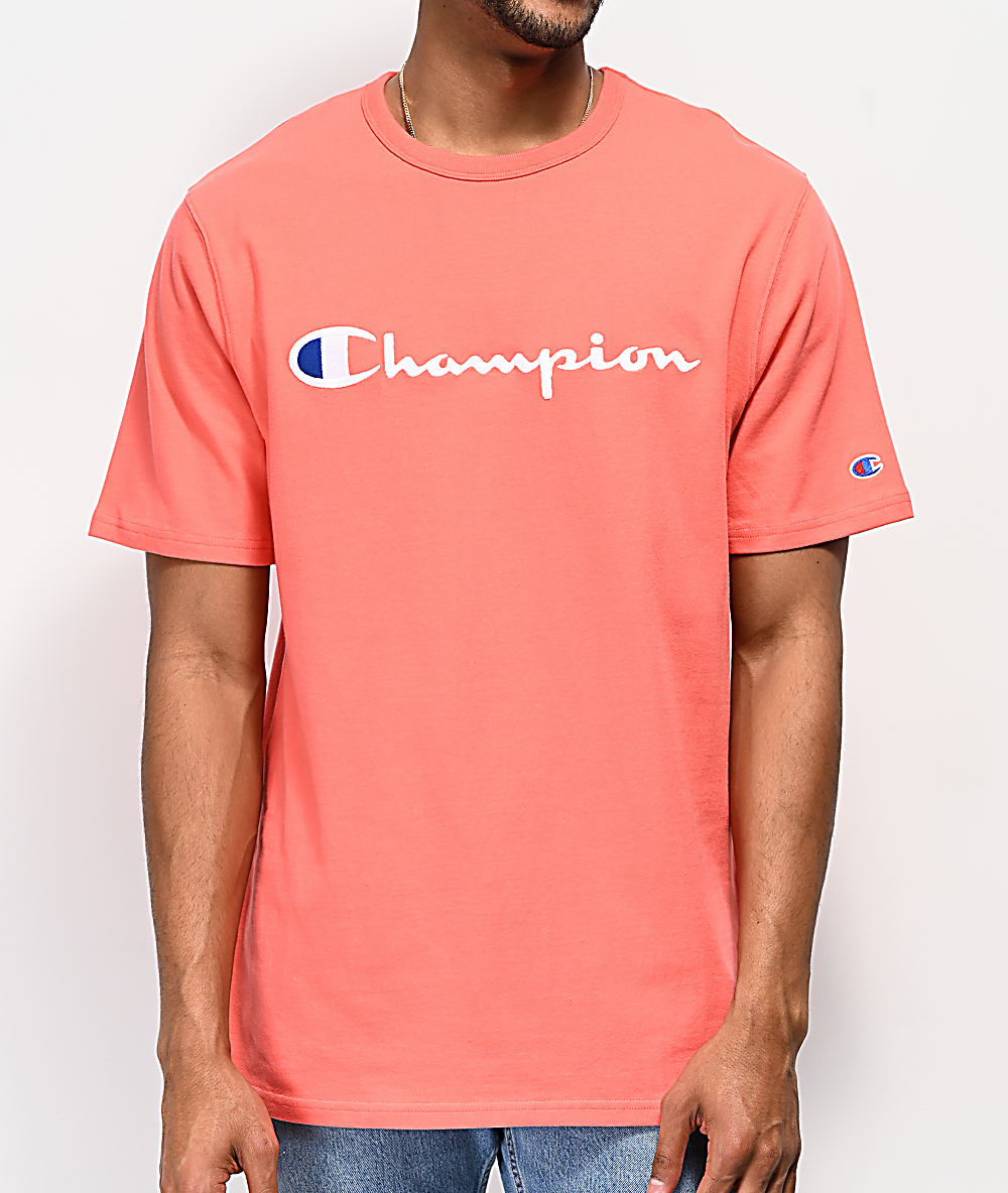 BNWOT Mens Sz XL Champion Brand Orange Stretch Short Sleeve T Shirt Tee Top