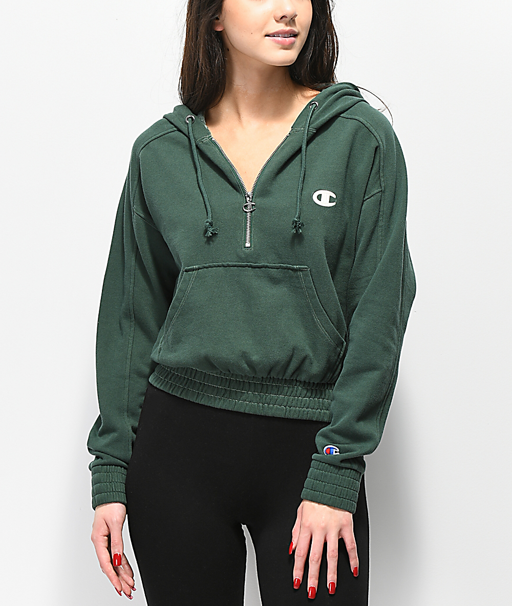 champion hooded half zip sweatshirt