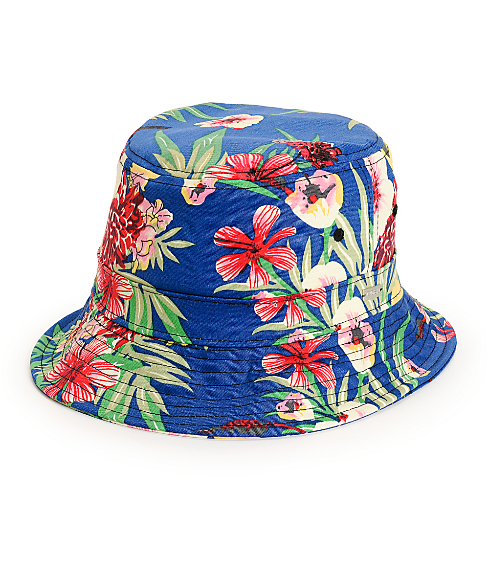 blue floral bucket hat